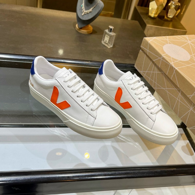 2025 Unisex VEJA White Orange Blue Leather Canvas Sneakers MJ00240
