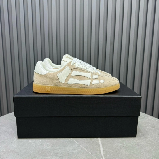 2024 Unisex Amiri Beige White Suede Leather Sneakers MJ00300