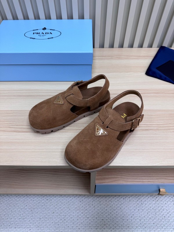 2025 Women Prada Brown Suede Sandals LY00280