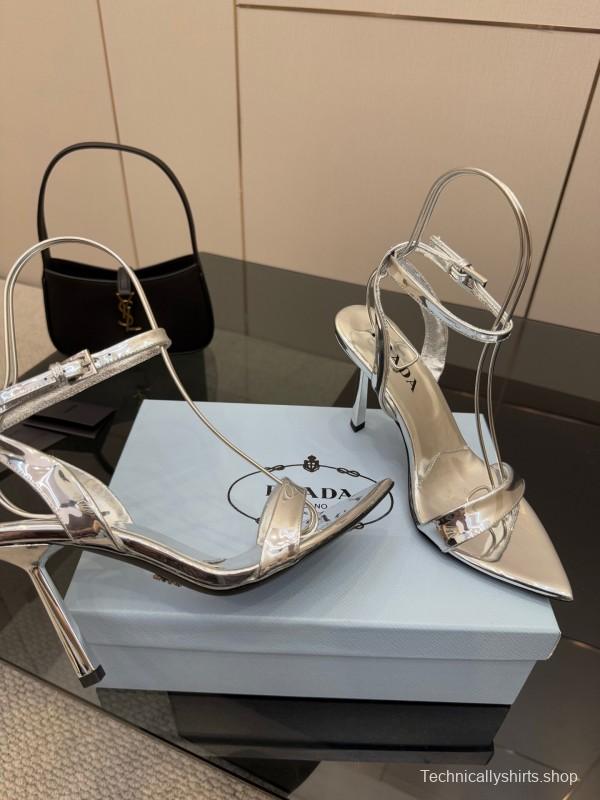 2025 Women Yves Saint Laurent Silver Leather Stiletto Sandals