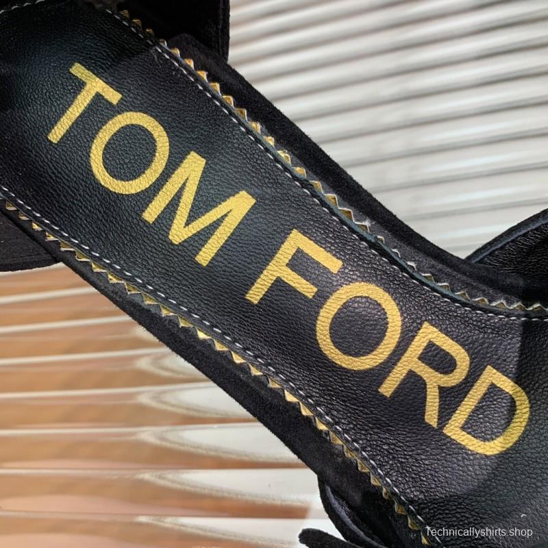 2025 Women TOM FORD Black Gold Suede Leather Pointed Pumps KFY00320