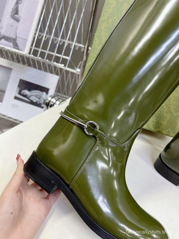 2024 Women Gucci Green Leather Boots Handmade MJ00620
