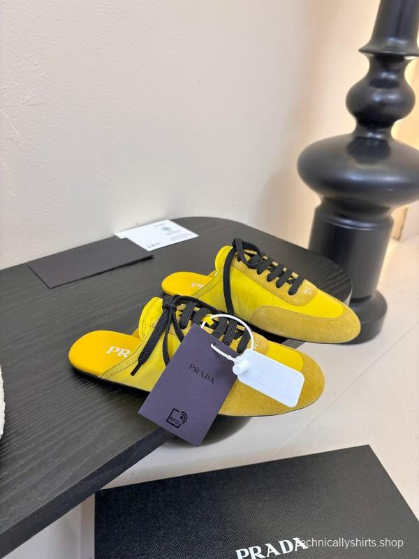 2025 Women Prada Yellow Black Suede Leather Sneakers