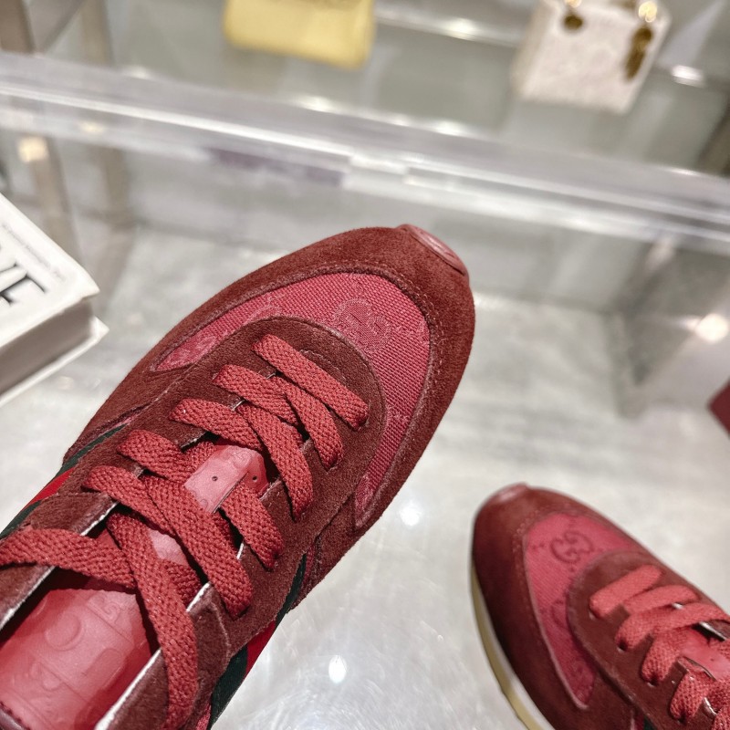 2025 Women Gucci Burgundy Red Suede Fabric Sneakers LY00340