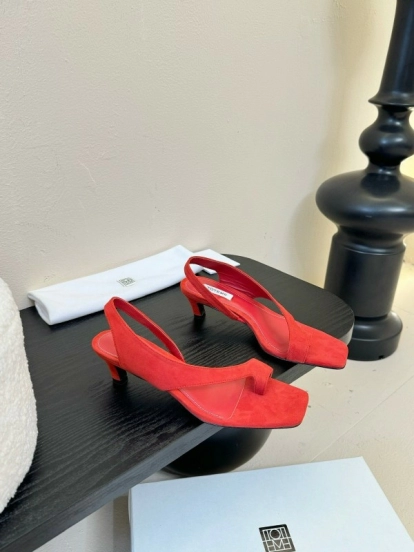 2025 Women Toteme Red Suede Slingback Kitten Heel