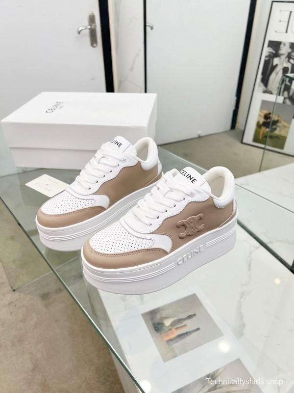 2025 Women Celine White Beige Leather Sneakers KFY00270