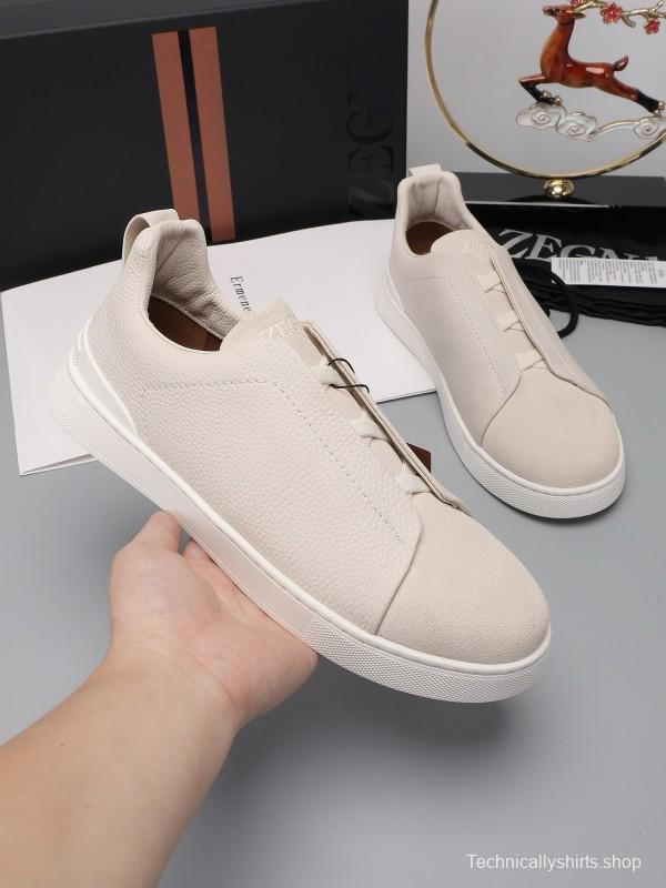 2024 Unisex Ermenegildo Zegna White Leather Suede Sneakers MJ00240