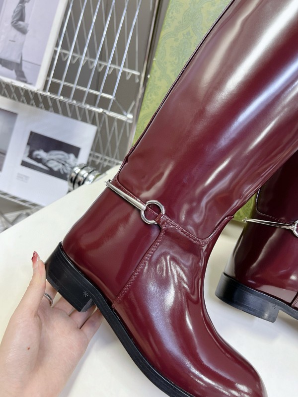 2024 Women Gucci Burgundy Leather Boots
