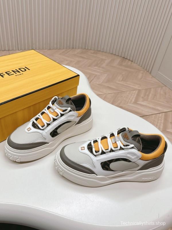 2025 Women Fendi White Grey Yellow Leather Mesh Sneakers