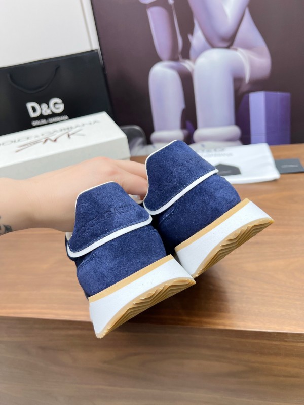 2025 Men Dolce & Gabbana Blue Suede Leather Sneakers LY00300