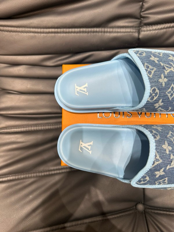 2024 Slippers Louis Vuitton Blue Denim Slippers MJ00200