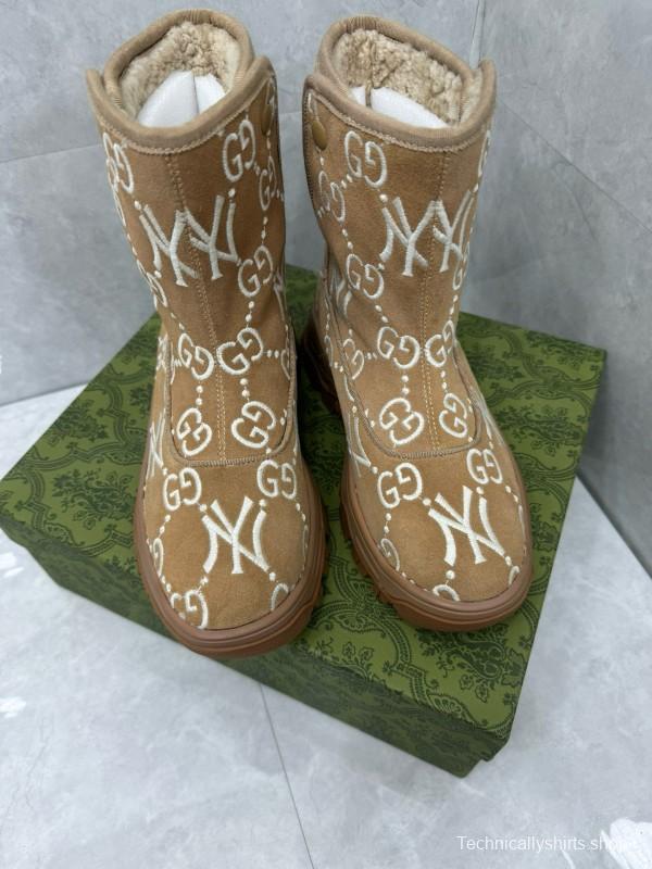 2024 Women Gucci Brown Suede Snow Boots Embroidered GG NY MJ00370