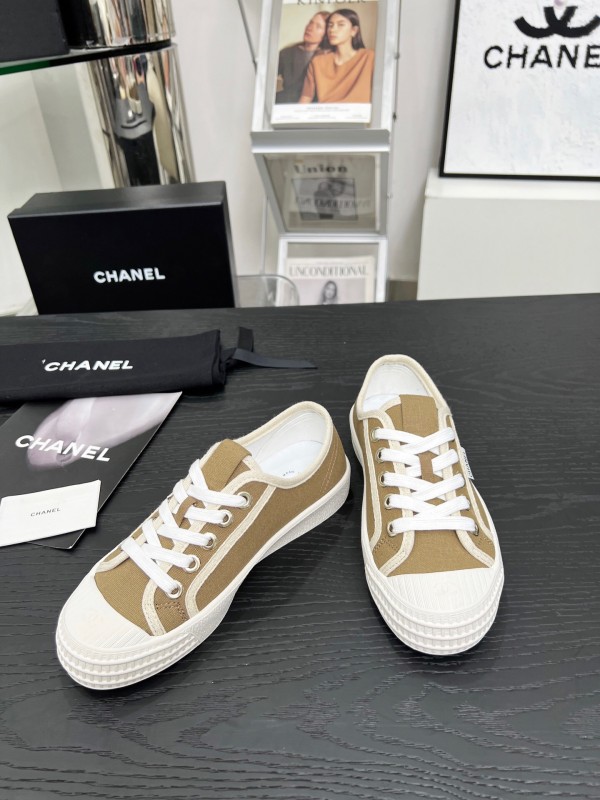 2025 Women Chanel Brown Canvas Sneakers LY00230