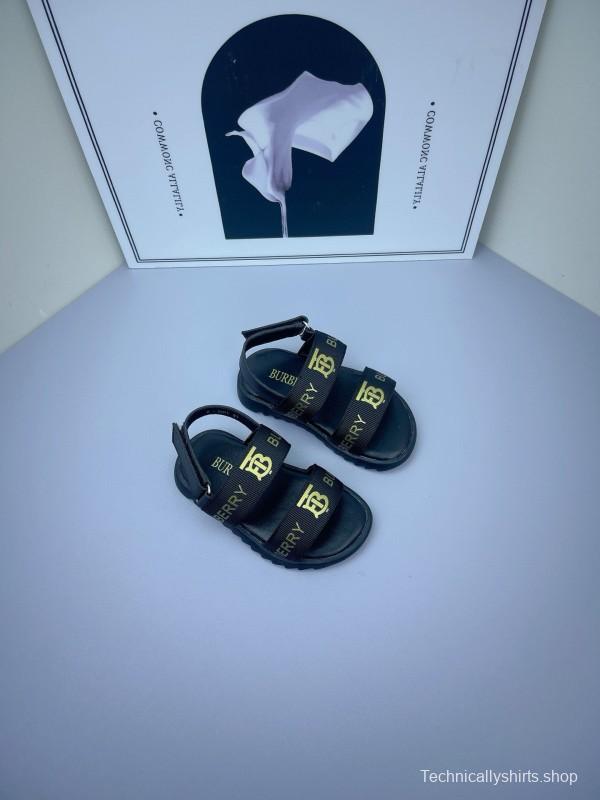 2025 Kids Burberry White Black Leather Sandals