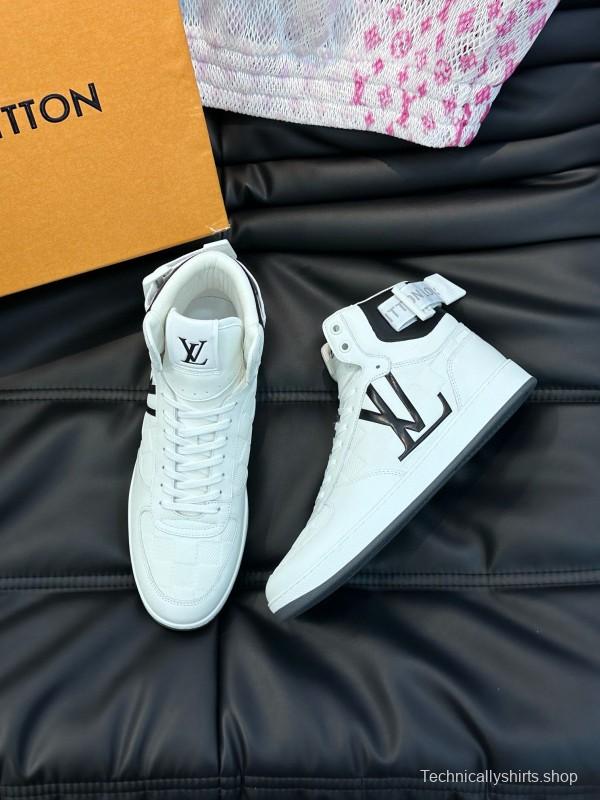 2024 Men Louis Vuitton White Black Leather High-Top Sneakers MJ00420