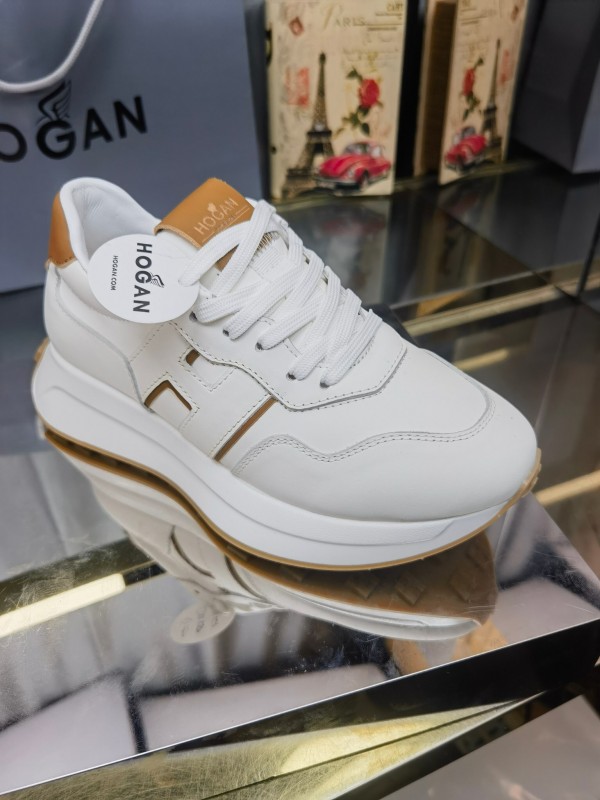 2025 Women HOGAN White Beige Leather Sneakers LY00360(F)