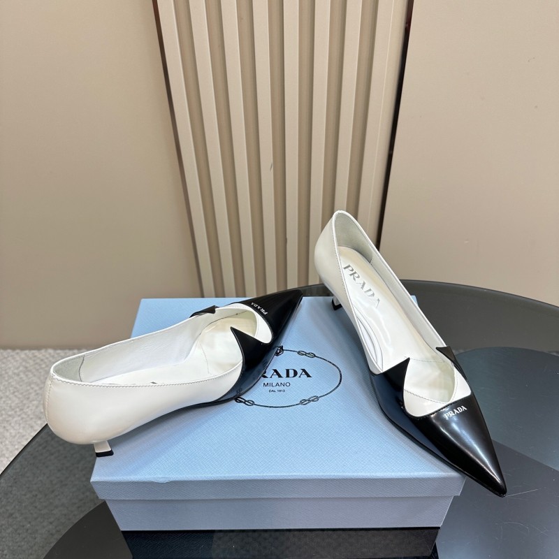 2025 Women Prada Black White Leather Heels KFY00310