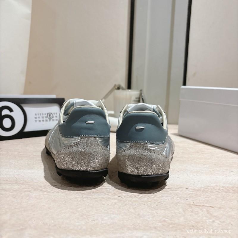 2025 Unisex Maison Margiela Silver Grey Nylon Suede Sneakers Distressed
