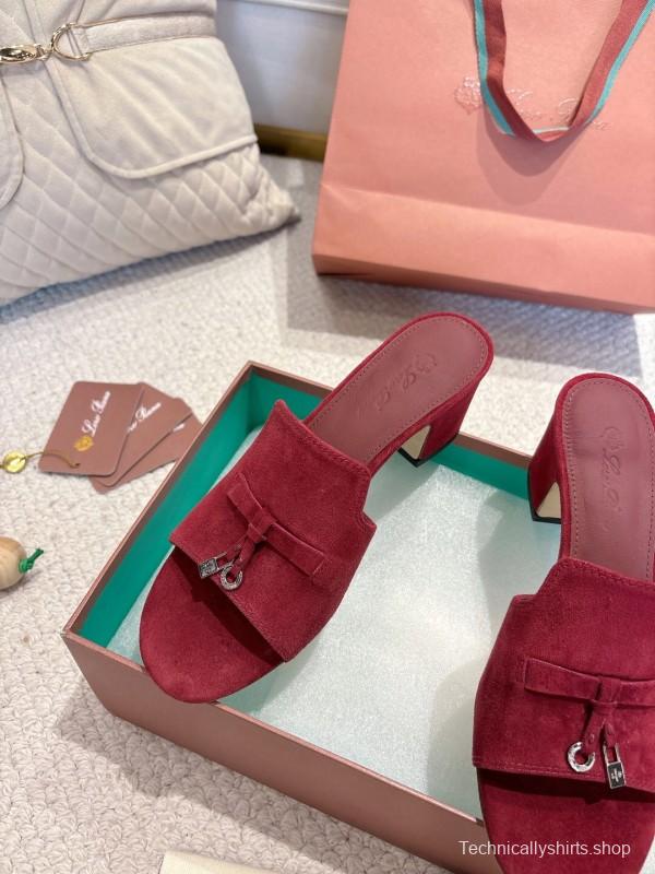 2025 Women LP Red Suede Heeled Sandals