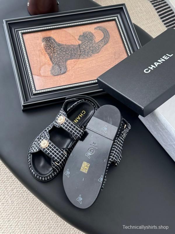 2025 Women Chanel Black Leather Sandals LY00320