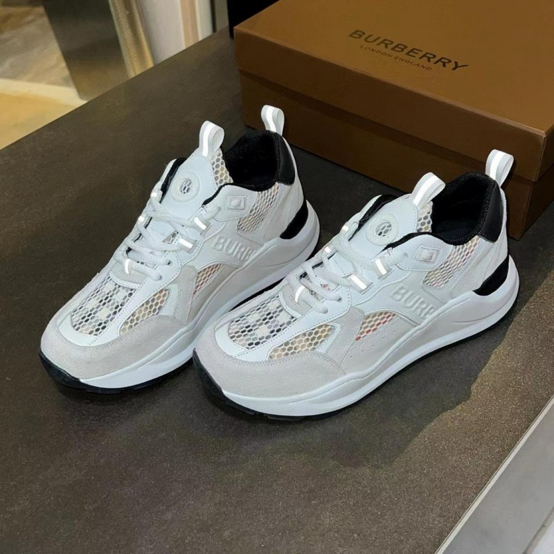 2025 Unisex Burberry White Grey Suede Calf Leather Sneakers Vintage Check MJ00380