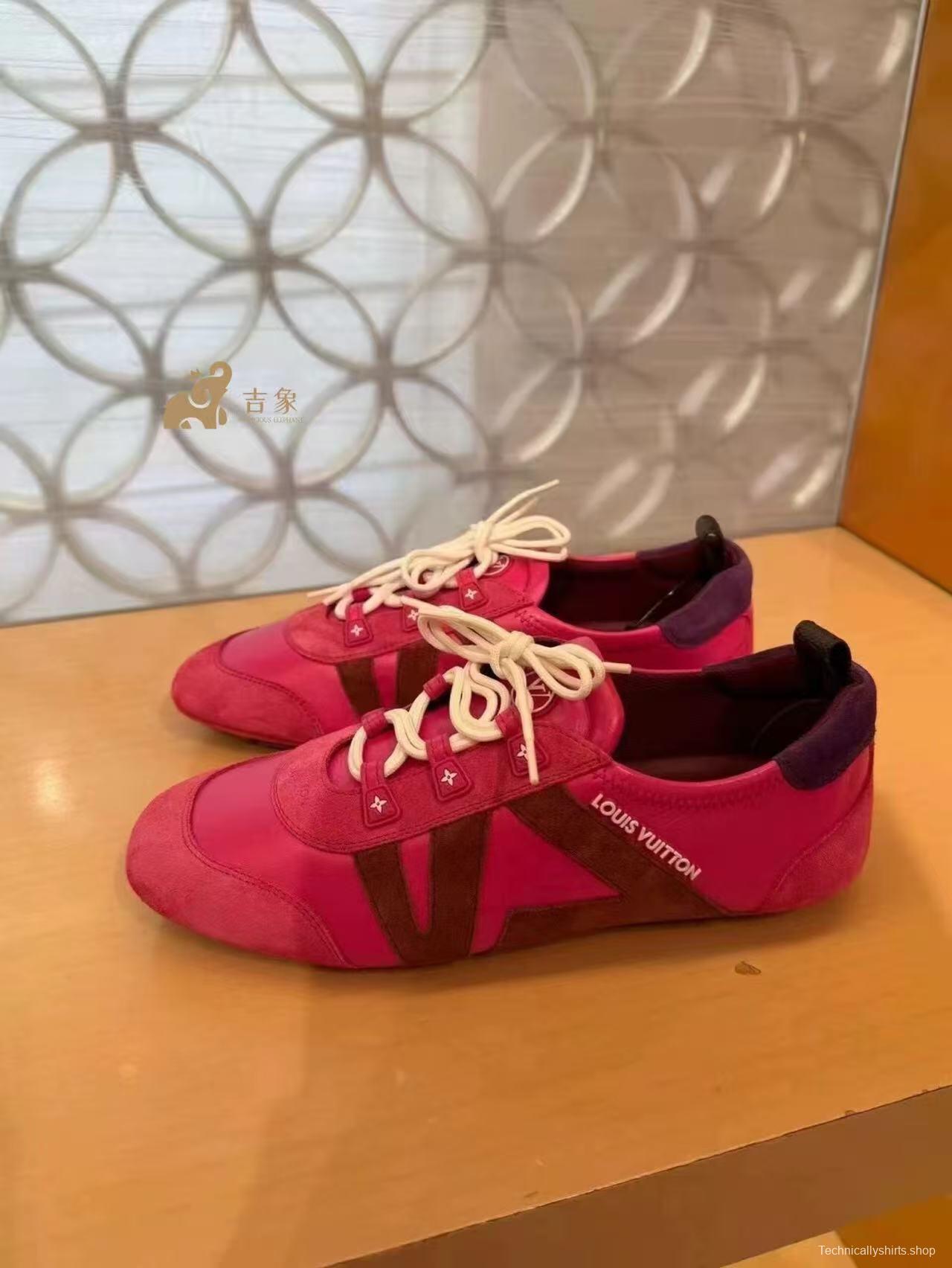 2025 Women Louis Vuitton Pink Purple Suede Leather Sneakers LY00340