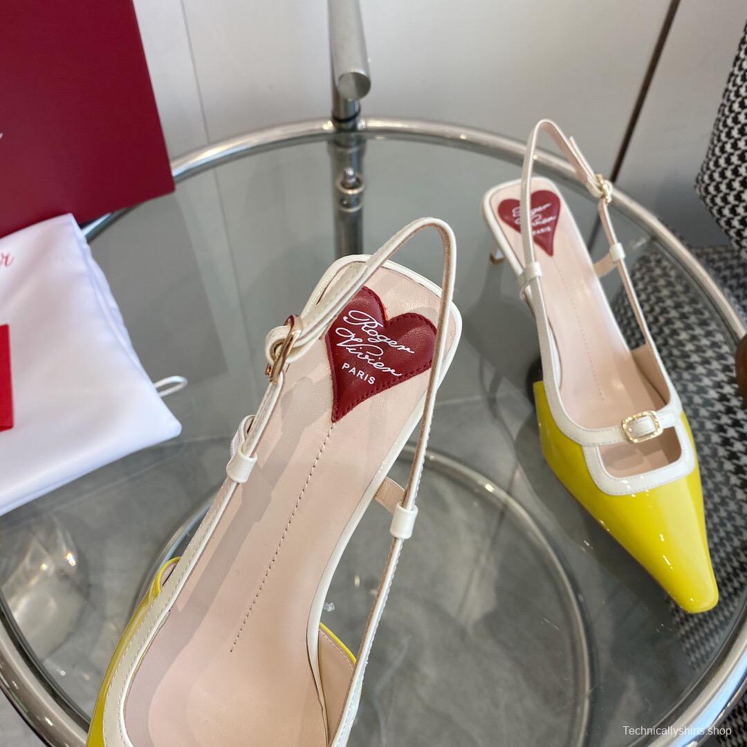 2025 Women Roger Vivier Yellow White Patent Leather Slingback Heels