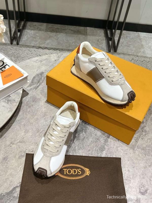 2025 Women TOD'S White Beige Suede Nylon Sneaker KFY00330