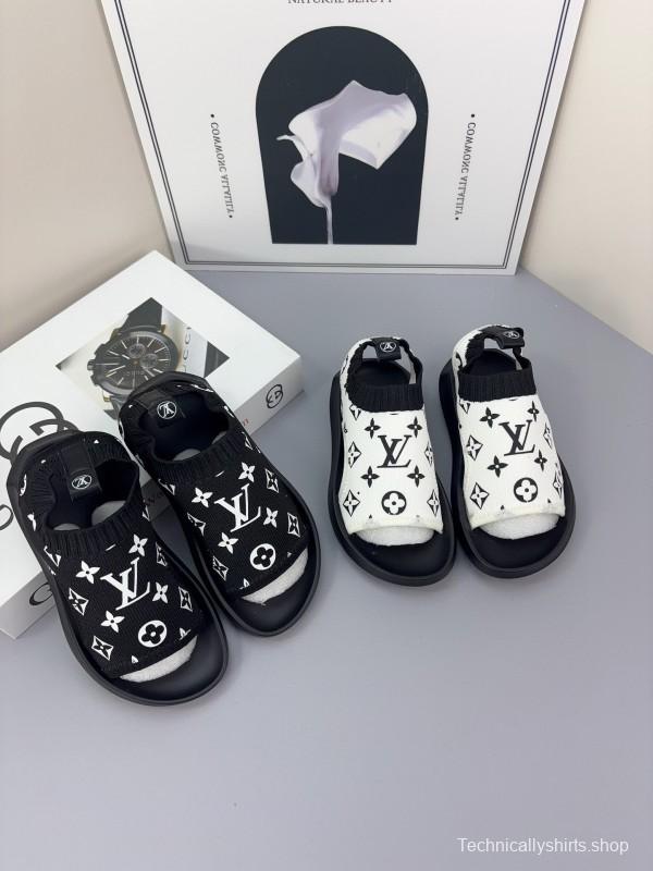 2025 Kids Louis Vuitton Black White Fabric Sandals