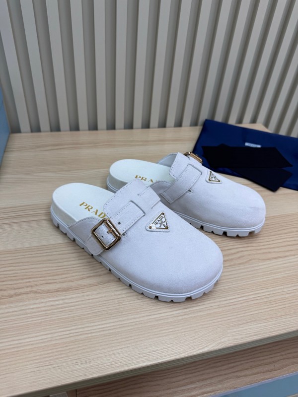 2025 Slippers Prada Light Gray Suede Slippers LY00280