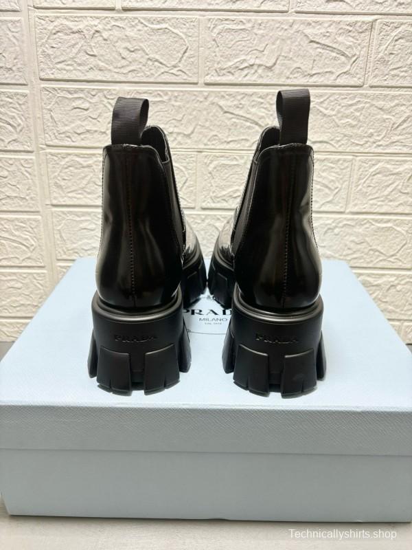 2024 Women Prada Black Leather Chelsea Boots MJ00360