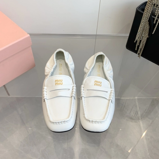 2025 Women Miu Miu White Leather Loafers