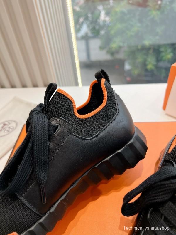 2024 Unisex Hermès black orange knit sneakers