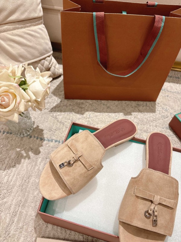 2025 Women LP Beige Suede Slippers LY00270