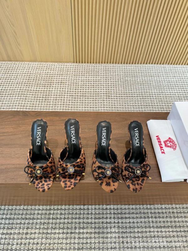 2025 Women VERSACE Leopard Print Calf Hair Heels LY00210