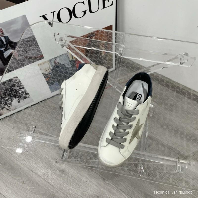 2025 Unisex GGDB White Grey Navy Leather Sneakers