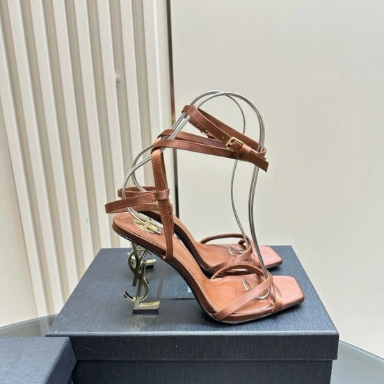 2025 Women Yves Saint Laurent Brown Leather Sandals MJ00290