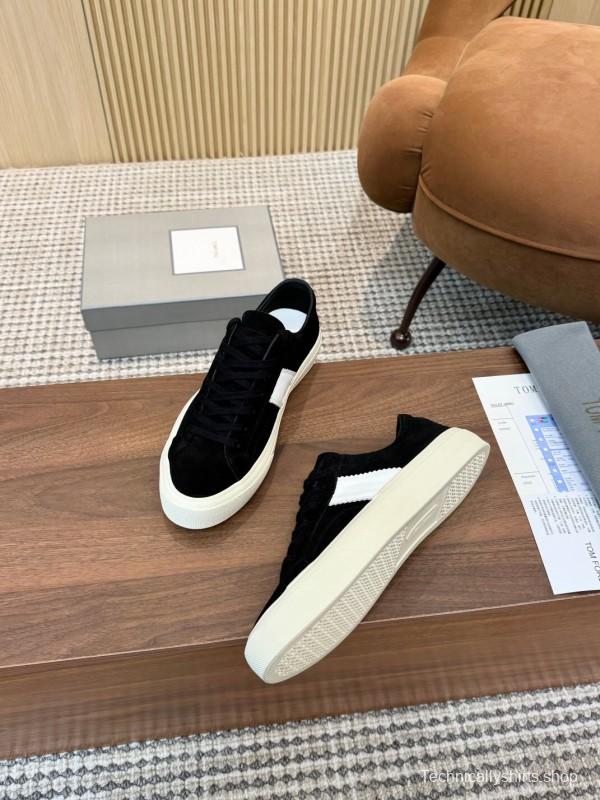 2025 Unisex TOM FORD Black White Suede Leather Sneakers