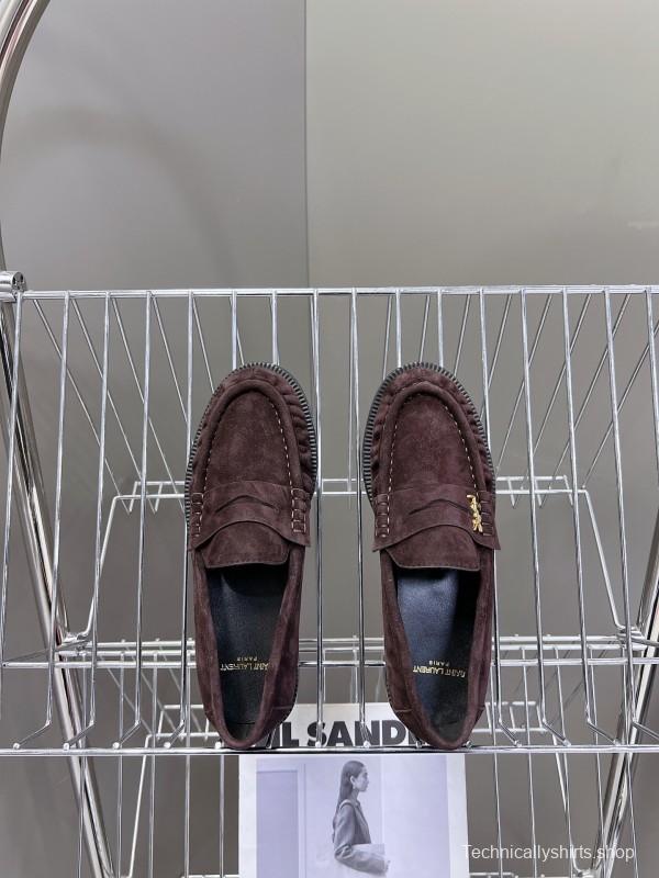 2025 Women Yves Saint Laurent Dark Purple Suede Loafers KFY00350