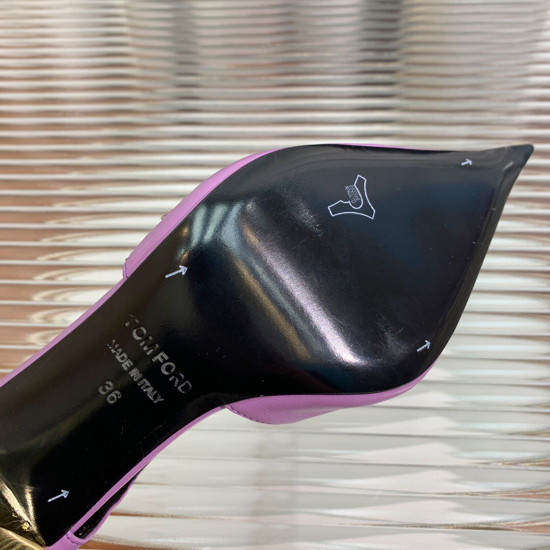2025 Women TOM FORD Purple Gold Leather Pointed Toe Heels KFY00320