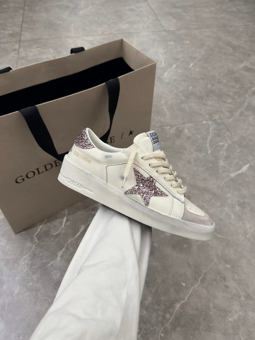 2024 Unisex GGDB White Pink Glitter Leather Suede Low Top Sneakers