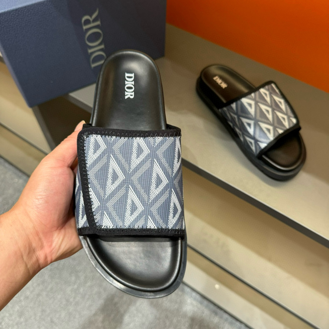 2024 Dior Black Gray Canvas Slippers MJ00180