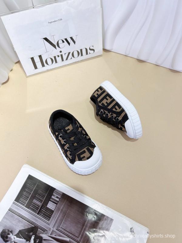 2024 Kids Fendi Black Beige Canvas Sneakers