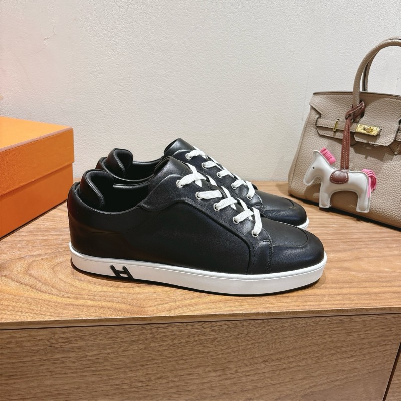 2025 Unisex Hermès Black Leather Sneakers AS00380