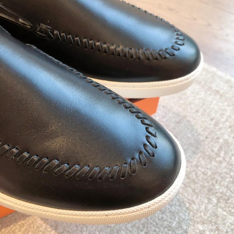 2025 Men Hermès Black Leather Loafers AS00380