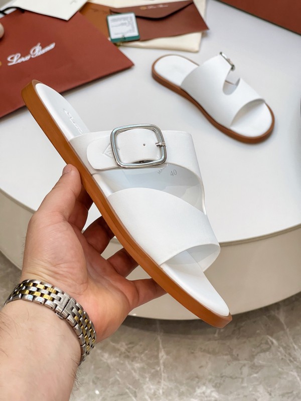 2025 Men Loro Piana White Leather Slippers AS00250