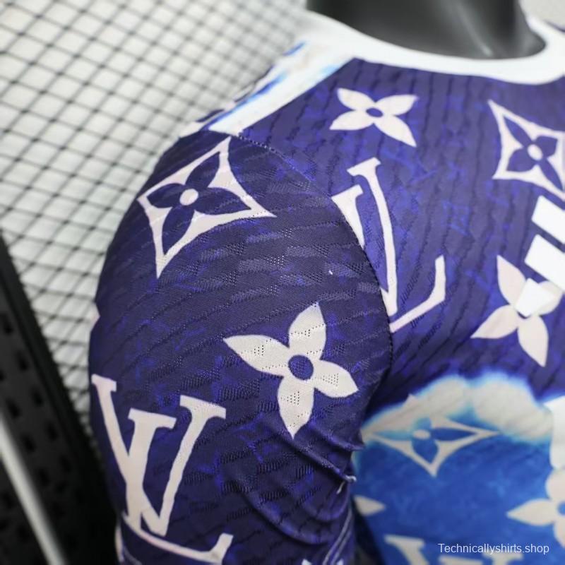 Player Version 25/26 Real Madrid Blue with Louis Vuitton Monogram Pattern Jersey