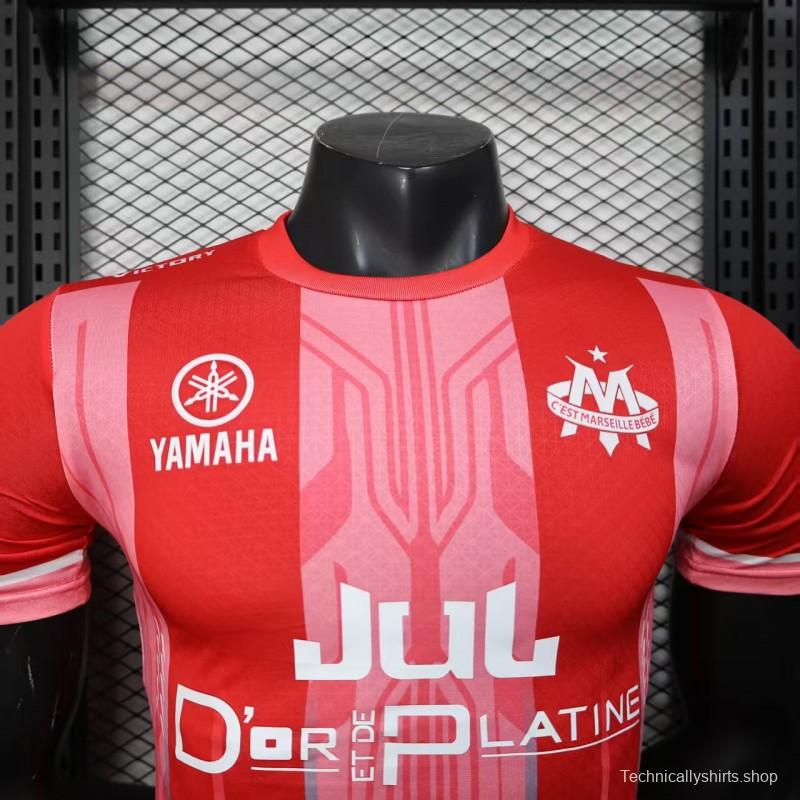 Player Version 25/26 Olympique de Marseille Red with Vertical Stripes Jersey