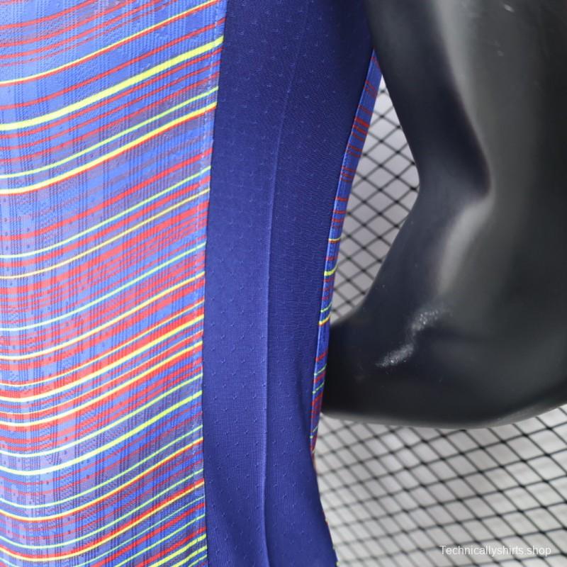 Player Version 25/26 FC Barcelona Blue with Colorful Wave Stripes Jersey