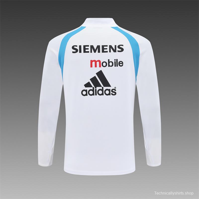 Retro 03/04 Real Madrid White Half Zipper Jacket+Long Pants